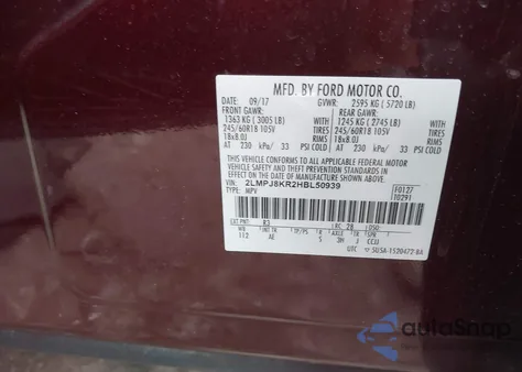 2017 Lincoln Mkx Select z USA, uszkodzony, nr VIN 2LMPJ8KR2HBL50939